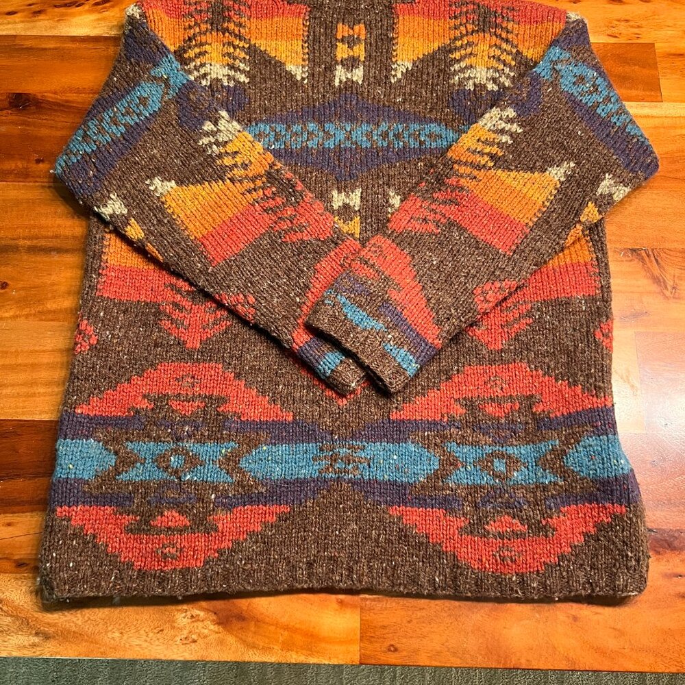 Hand Knit LAUREN Ralph Lauren Wool Blend Southwest Indian Aztec Sweater LRG - Picture 3 of 15